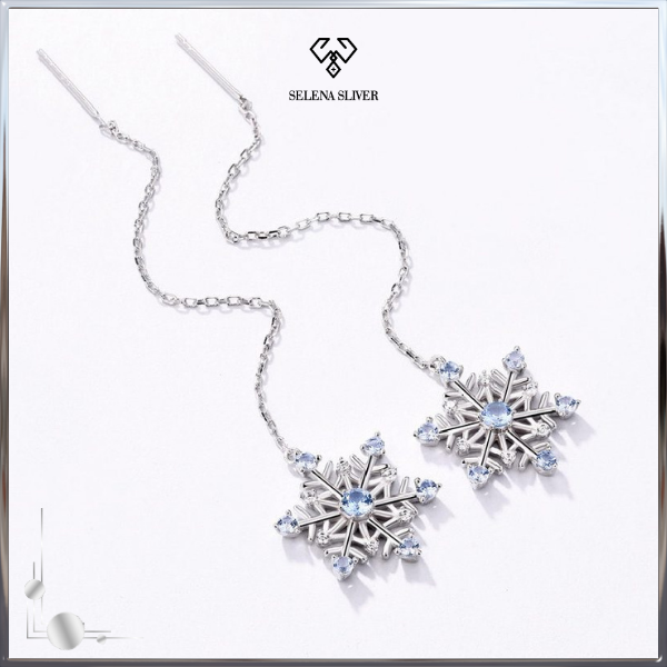 20 Khuyên tai bạc nữ đính đá Spinel, CZ hình bông tuyết Selena Sliver_820