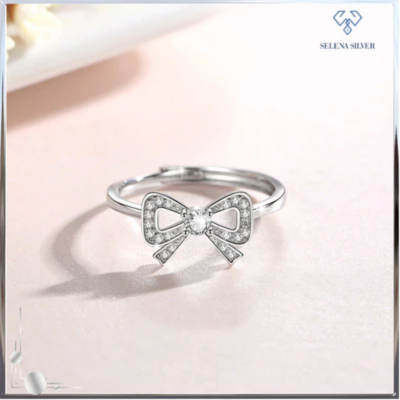 Nhẫn bạc nữ đính đá CZ hình chiếc nơ Arabella nghiêng