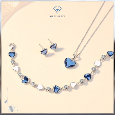 Set 3 trang sức đính đá pha lê hình trái tim